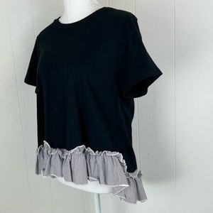 NICOLE MILLER NEW YOURK Super Cute High/ Low Ruffled Hem Short Sleeve Shirt